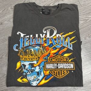 Jelly Roll x Harley Davidson Flaming Skull Crown 2024 Tour T-Shirt Sz 3XL RARE